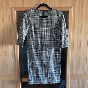 Theory Black and White Checkered 3/4 Sleeve Dress